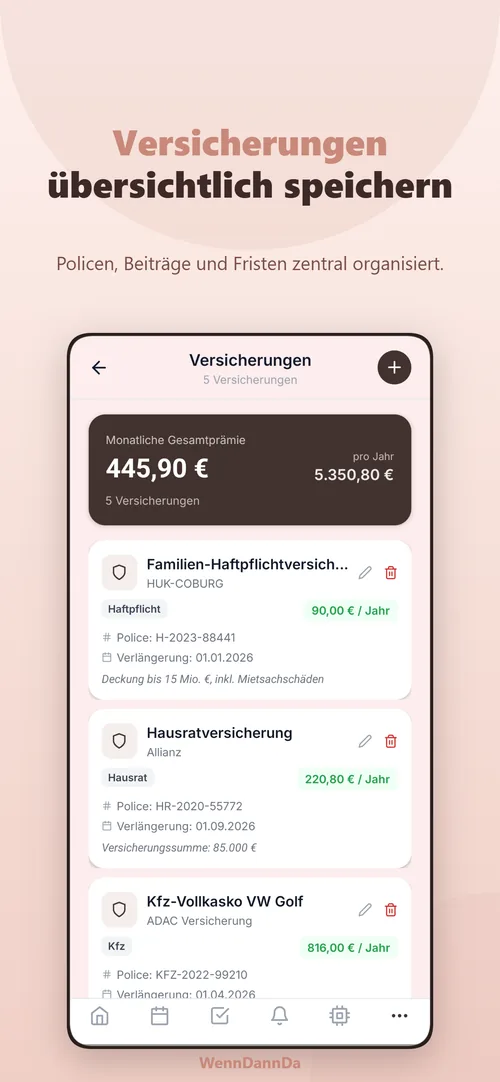 Versicherungen übersichtlich speichern